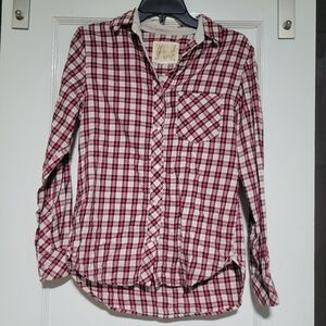 Victoria's Secret Plaid Red Button Up / Button Down Shirt Sz Extra Small